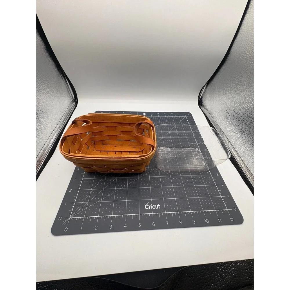 Longaberger Small Rectangular Woven Wood‎ Basket with Leather Handles and Liner